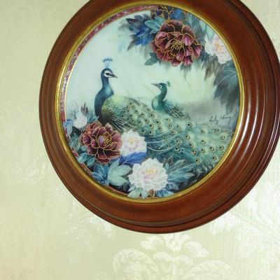 Collectible Gardens of Paradise Plate in Wooden Hanger- Approx 9 3/4" in Diameter