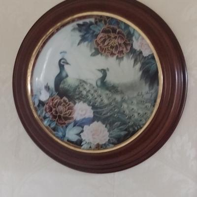 Collectible Gardens of Paradise Plate in Wooden Hanger- Approx 9 3/4" in Diameter