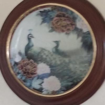Collectible Gardens of Paradise Plate in Wooden Hanger- Approx 9 3/4" in Diameter