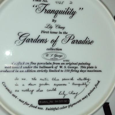 Collectible Gardens of Paradise Plate in Wooden Hanger- Approx 9 3/4" in Diameter