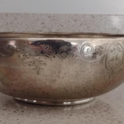 Antique Birks Sterling Silver Fruit Bowl- Approx 8" in Diameter- Item has Been Monogrammed- Approx Weight 371 Grams