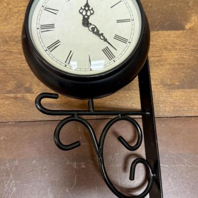 Sale Photo Thumbnail #411: Clock portion swivels and has faces on 2 sides.  Battery powered, both tested and confirmed to work as expected. Overall height is approx. 15", clock faces are approx. 6.5". Good, near-new condition.