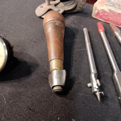 GENUINE AND ORIGINAL IRWIN BITS, WOOD CHEST AND MISC TOOLS