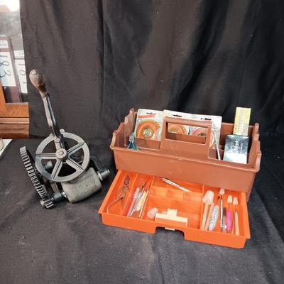 HAND CRANK BENCH GRINDER PLUS SMALLER HAND TOOLS