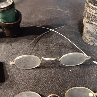 OLD EYE GLASSES AND BINOCULARS
