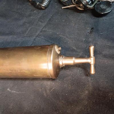 BRASS FIRE EXTINGUISHER AND VARIOUS HEADPHONES
