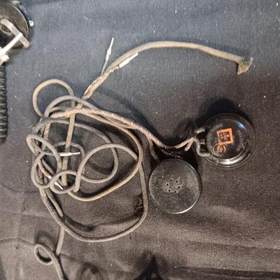 BRASS FIRE EXTINGUISHER AND VARIOUS HEADPHONES