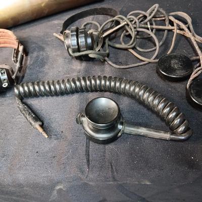 BRASS FIRE EXTINGUISHER AND VARIOUS HEADPHONES