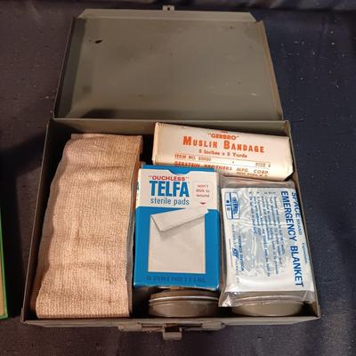 MILITARY FIRST AID KIT, DIE-CAST MODEL PLANE AND LIBERATION OF KUWAIT MEDAL