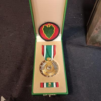 MILITARY FIRST AID KIT, DIE-CAST MODEL PLANE AND LIBERATION OF KUWAIT MEDAL