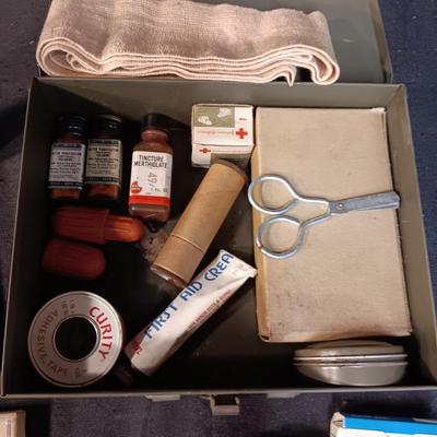 MILITARY FIRST AID KIT, DIE-CAST MODEL PLANE AND LIBERATION OF KUWAIT MEDAL