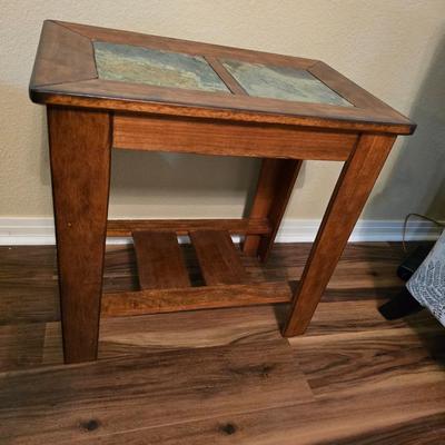 Mission-Style Wood & Slate Side Table (1 of 2)