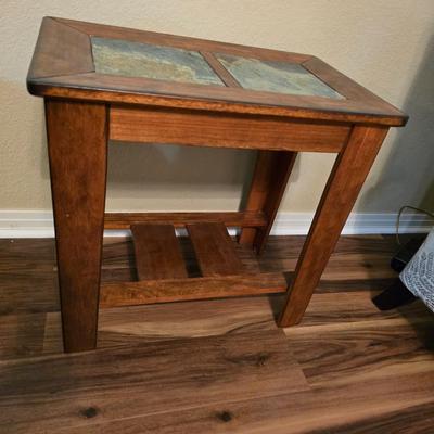 Mission-Style Wood & Slate Side Table (1 of 2)