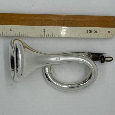 Vintage SILVER HORN German Blown Mercury Glass Ornament