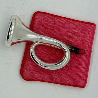 Vintage SILVER HORN German Blown Mercury Glass Ornament