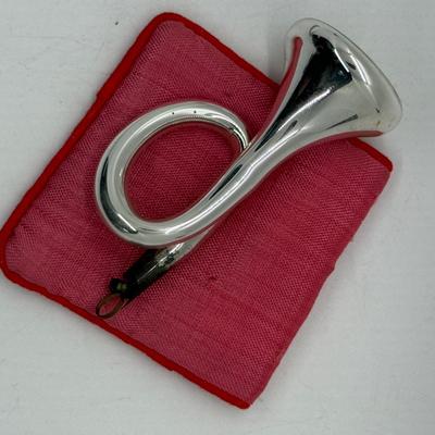 Vintage SILVER HORN German Blown Mercury Glass Ornament