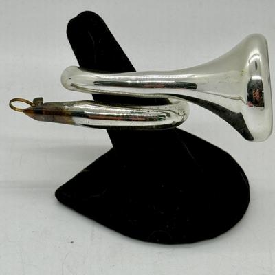 Vintage SILVER HORN German Blown Mercury Glass Ornament