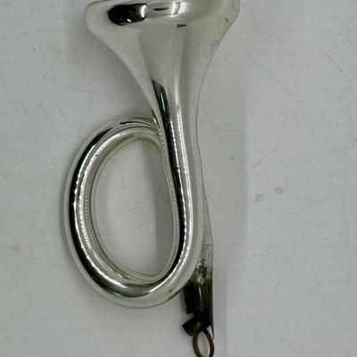 Vintage SILVER HORN German Blown Mercury Glass Ornament