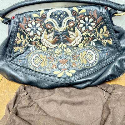 Isabella Fiore Leather Floral Embossed Shoulder Bag Purse