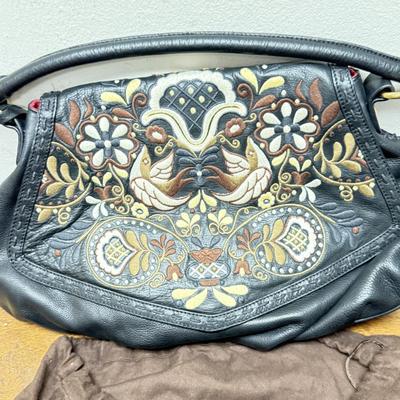 Isabella Fiore Leather Floral Embossed Shoulder Bag Purse