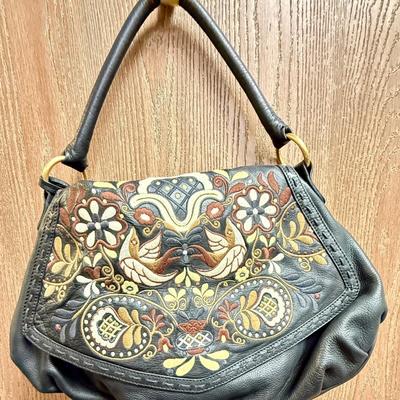 Isabella Fiore Leather Floral Embossed Shoulder Bag Purse