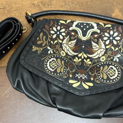 Isabella Fiore Leather Floral Embossed Shoulder Bag Purse