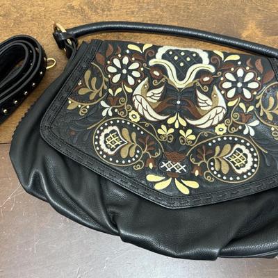 Isabella Fiore Leather Floral Embossed Shoulder Bag Purse