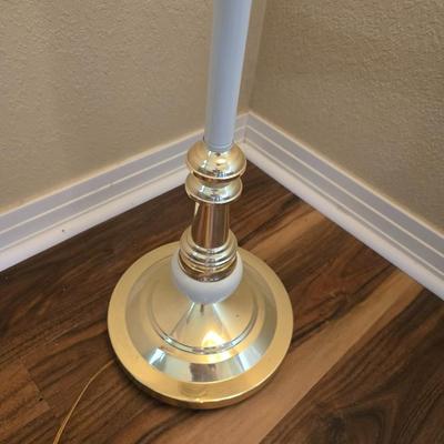 Brass and White adjustable Floor Lamp with Botanical Shade