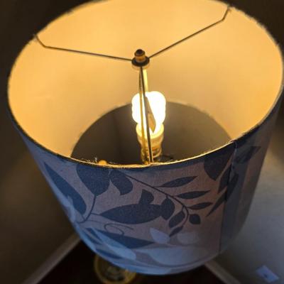 Brass and White adjustable Floor Lamp with Botanical Shade