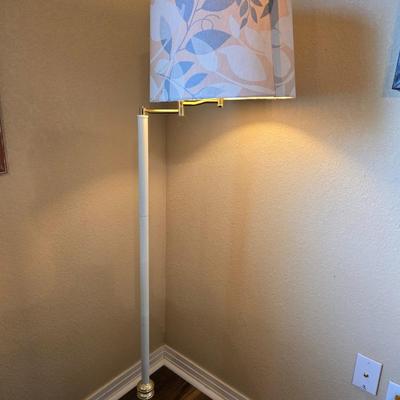 Brass and White adjustable Floor Lamp with Botanical Shade