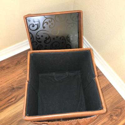 Vintage Faux Leather Tufted Storage Ottoman with Side Pocket – Brown