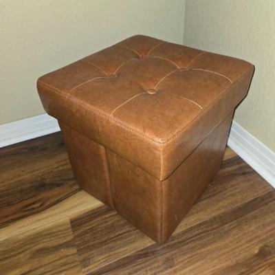 Vintage Faux Leather Tufted Storage Ottoman with Side Pocket – Brown