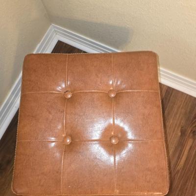 Vintage Faux Leather Tufted Storage Ottoman with Side Pocket – Brown