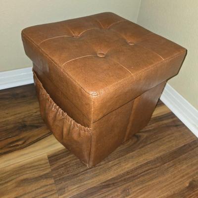 Vintage Faux Leather Tufted Storage Ottoman with Side Pocket – Brown