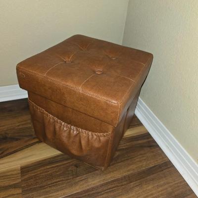 Vintage Faux Leather Tufted Storage Ottoman with Side Pocket – Brown