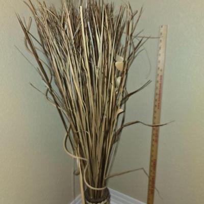 Woven Vase with Dried Grass & Metal Lantern