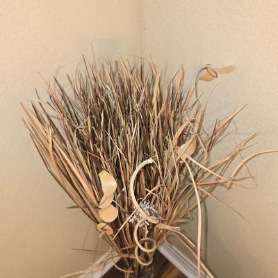 Woven Vase with Dried Grass & Metal Lantern