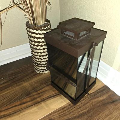 Woven Vase with Dried Grass & Metal Lantern