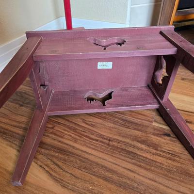 Rustic Red Lantern Floor Lamp / Candle sconce with Wooden Step Stool