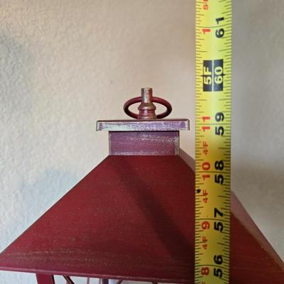 Rustic Red Lantern Floor Lamp / Candle sconce with Wooden Step Stool