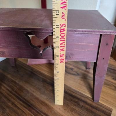 Rustic Red Lantern Floor Lamp / Candle sconce with Wooden Step Stool