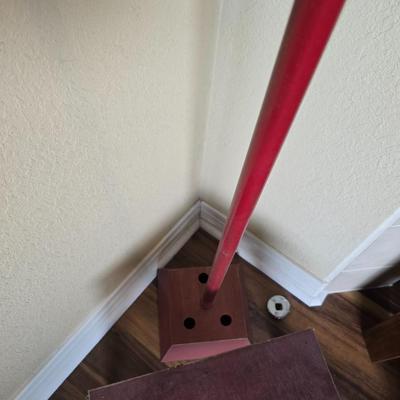 Rustic Red Lantern Floor Lamp / Candle sconce with Wooden Step Stool