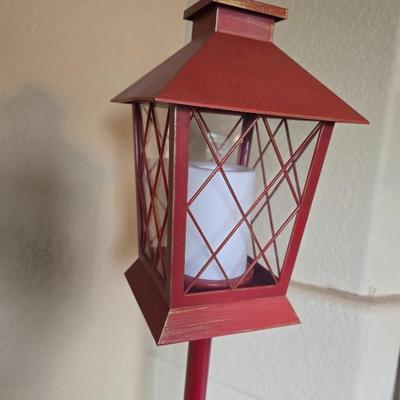 Rustic Red Lantern Floor Lamp / Candle sconce with Wooden Step Stool
