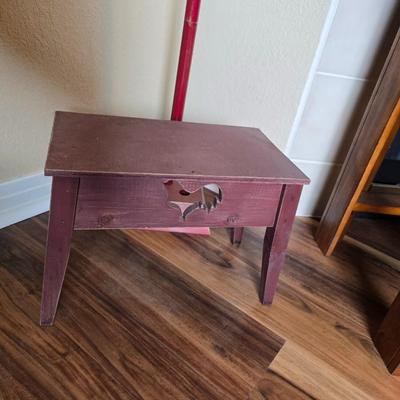 Rustic Red Lantern Floor Lamp / Candle sconce with Wooden Step Stool