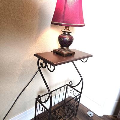 Metal Scroll Magazine Rack small end table and small accent Lamp
