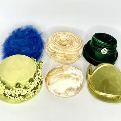 Set of 6 Vintage Hats - Pill Box, Bucket, Skull Cap