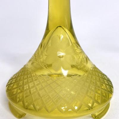 Beautiful Uranium Vaseline Glass Yellow Footed Candlestick Holders