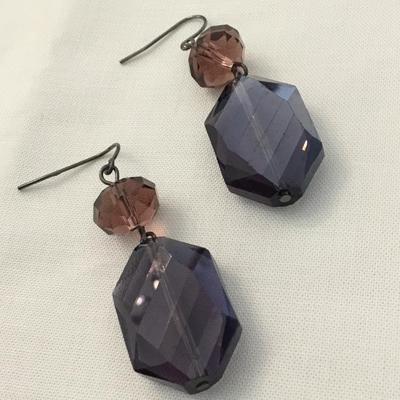 Beautiful light purple faceted glass dangle earrings