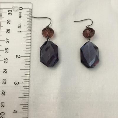 Beautiful light purple faceted glass dangle earrings