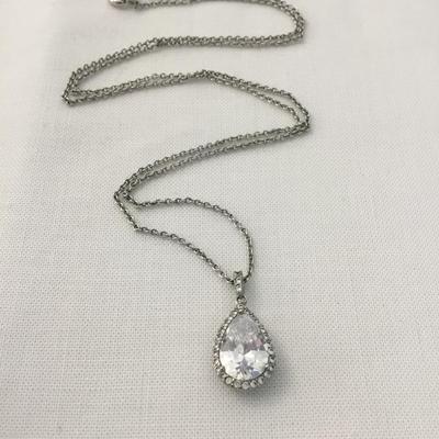 Gorgeous Halo crystal Bridal teardrop pendant, necklace